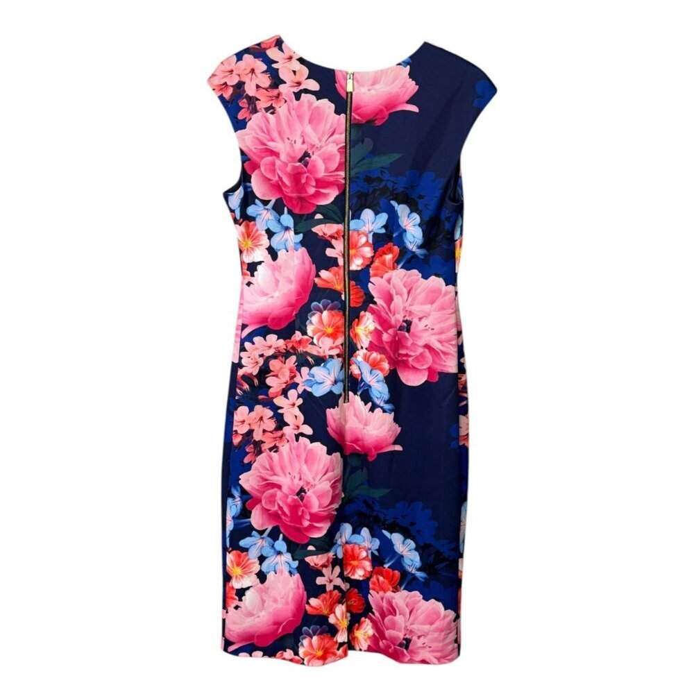 Vince Camuto Floral Sheath Dress Navy Multicolor Exposed Zipper Size 10 - Picture 3 of 10
